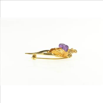 Gold Filled 3D Amethyst Inset Ornate Retro Flower Pin/Brooch