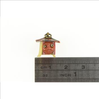 Gold Filled 3D Articulated Bulging Eyes Tribal Hut With Face Charm/Pendant