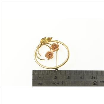 Gold Filled 3D Ornate Rose Oval Swirl Floral Statement Pin/Brooch