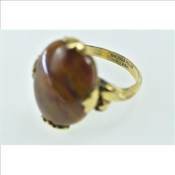 Gold Filled Brown Marbled Cabochon Oval Statement Ring, Size 5.25