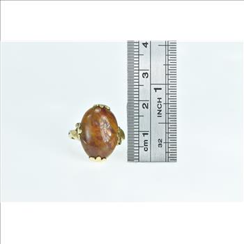 Gold Filled Brown Marbled Cabochon Oval Statement Ring, Size 5.25