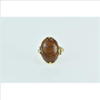 Gold Filled Brown Marbled Cabochon Oval Statement Ring, Size 5.25