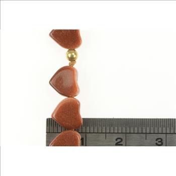 Gold Filled Carved Goldstone Heart Retro Chain Bracelet 7