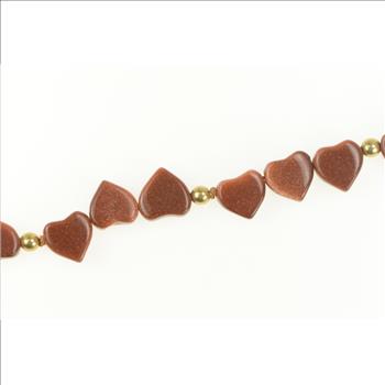 Gold Filled Carved Goldstone Heart Retro Chain Bracelet 7