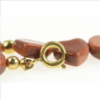 Gold Filled Carved Goldstone Heart Retro Chain Bracelet 7