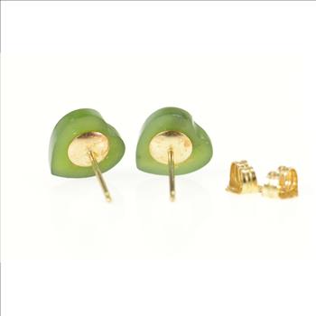 Gold Filled Carved Nephrite Heart Cabochon Stud Earrings