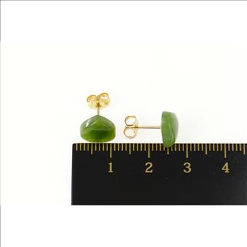 Gold Filled Carved Nephrite Heart Cabochon Stud Earrings