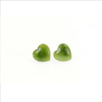 Gold Filled Carved Nephrite Heart Cabochon Stud Earrings