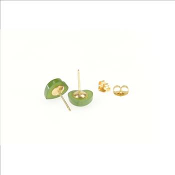 Gold Filled Carved Nephrite Heart Cabochon Stud Earrings