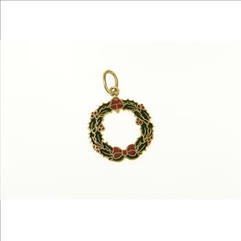 Gold Filled Holiday Wreath Enamel Christmas Bow Charm/Pendant