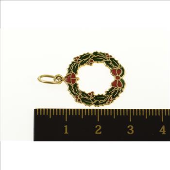 Gold Filled Holiday Wreath Enamel Christmas Bow Charm/Pendant