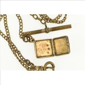 Gold Filled Moon Photo Locket Pocket Watch Fob Steampunk Necklace 15.5