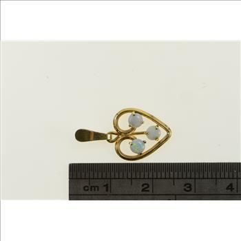 Gold Filled Natural Opal Heart Love Symbol Retro Vintage Pendant