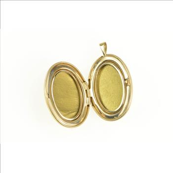 Gold Filled Orange Enamel Flower Oval Photo Locket Pendant