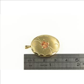 Gold Filled Orange Enamel Flower Oval Photo Locket Pendant