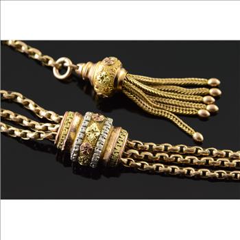 Gold Filled Stunning Victorian Accented Tri Color Pocket Watch Fob Chain Ornate Dangle 8