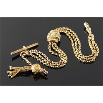 Gold Filled Stunning Victorian Accented Tri Color Pocket Watch Fob Chain Ornate Dangle 8