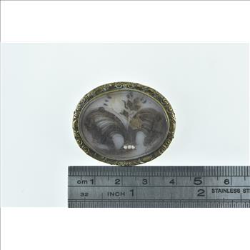 Gold Filled Victorian Elaborate Mourning Bouquet Oval Pin/Brooch