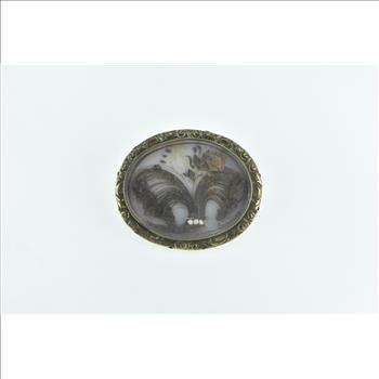 Gold Filled Victorian Elaborate Mourning Bouquet Oval Pin/Brooch
