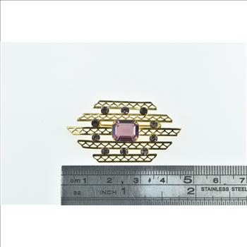 Gold Filled Vintage Amethyst Filigree Bar Statement Pin/Brooch