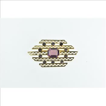 Gold Filled Vintage Amethyst Filigree Bar Statement Pin/Brooch