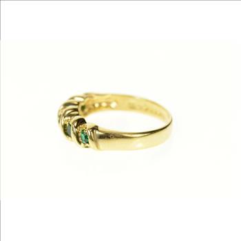 Gold Plated Five Stone Retro Syn. Emerald Band Ring, Size 7