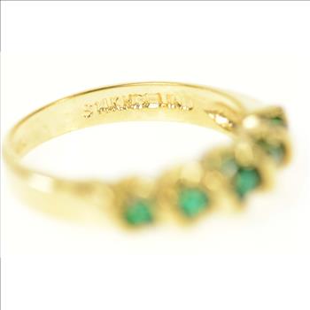 Gold Plated Five Stone Retro Syn. Emerald Band Ring, Size 7