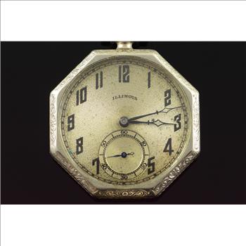 Illinois 1923 44mm Engraved Octagonal Case 17 Jewel 12s Grade 405 Pocket Watch