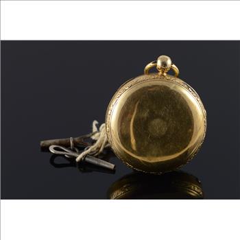 L H Samuel & Co of Liverpool 48mm Case Key Wind Bridge Scene Dial Pocket Watch