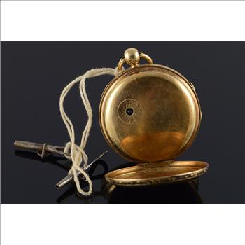 L H Samuel & Co of Liverpool 48mm Case Key Wind Bridge Scene Dial Pocket Watch