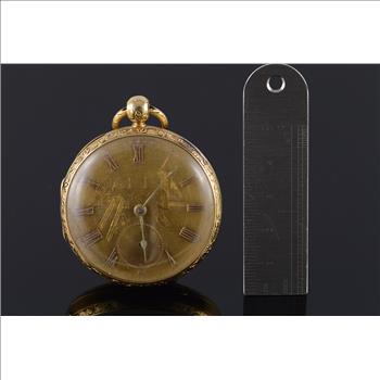 L H Samuel & Co of Liverpool 48mm Case Key Wind Bridge Scene Dial Pocket Watch