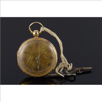 L H Samuel & Co of Liverpool 48mm Case Key Wind Bridge Scene Dial Pocket Watch