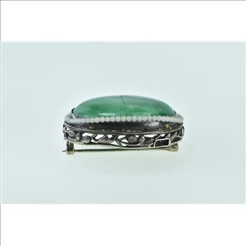 Ornate Victorian Jade Oval Filigree Pin/Brooch