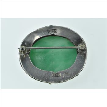 Ornate Victorian Jade Oval Filigree Pin/Brooch