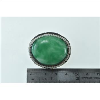 Ornate Victorian Jade Oval Filigree Pin/Brooch