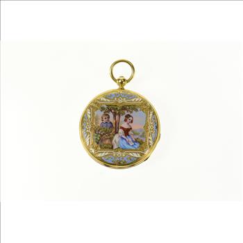 Ornate Victorian Painted Enamel Elaborate Pocket Watch