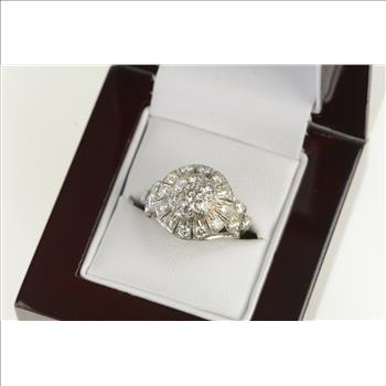 Palladium 1.50 Ctw Diamond Art Deco Domed Ring, Size 4.25