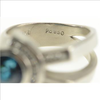 Palladium 4.18 Ctw Blue Zircon Diamond Geometric Ring, Size 7.25