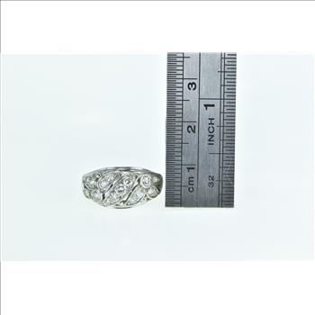 Platinum 0. 52 Ctw Art Deco Diamond Wavy Domed Statement Ring, Size 5.25