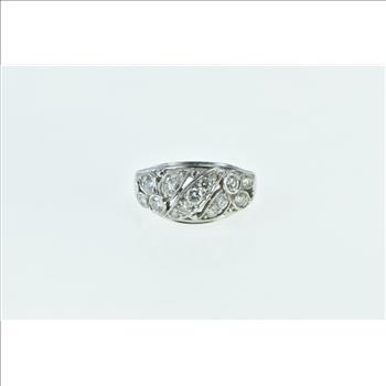 Platinum 0. 52 Ctw Art Deco Diamond Wavy Domed Statement Ring, Size 5.25