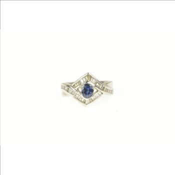 Platinum 0.97 Ctw Natural Sapphire Baguette Engagement Ring, Size 5