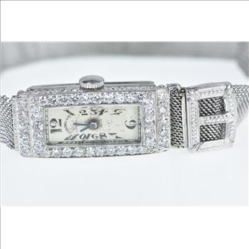 Platinum 1.50 Ctw Art Deco Diamond Mesh Chain Watch - Women's