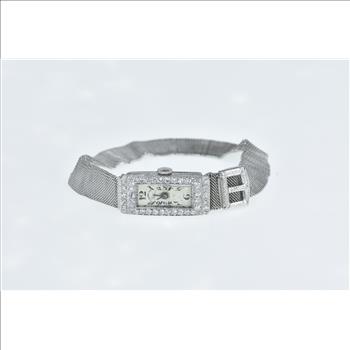 Platinum 1.50 Ctw Art Deco Diamond Mesh Chain Watch - Women's