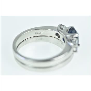 Platinum 2.55 Ctw Sapphire Diamond Engagement Set Ring, Size 9