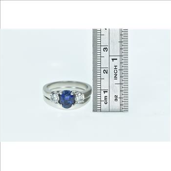 Platinum 2.55 Ctw Sapphire Diamond Engagement Set Ring, Size 9