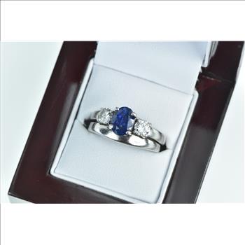 Platinum 2.55 Ctw Sapphire Diamond Engagement Set Ring, Size 9