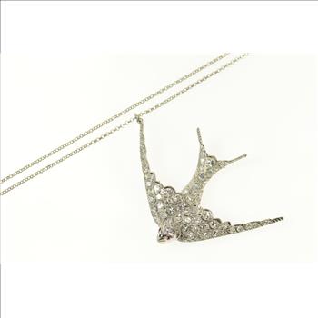Platinum 3.06 Ctw Pave Diamond Ruby Sparrow Bird Necklace 18.25