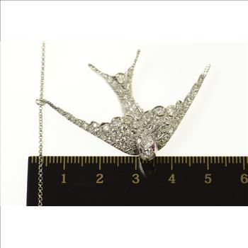 Platinum 3.06 Ctw Pave Diamond Ruby Sparrow Bird Necklace 18.25
