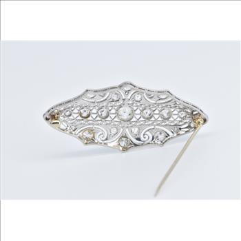 Platinum 3.20 Ctw OEC OMC Natural Diamond Filigree Pin/Brooch