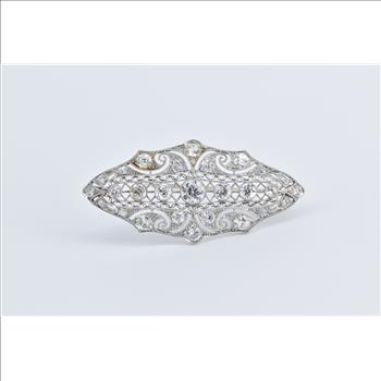Platinum 3.20 Ctw OEC OMC Natural Diamond Filigree Pin/Brooch